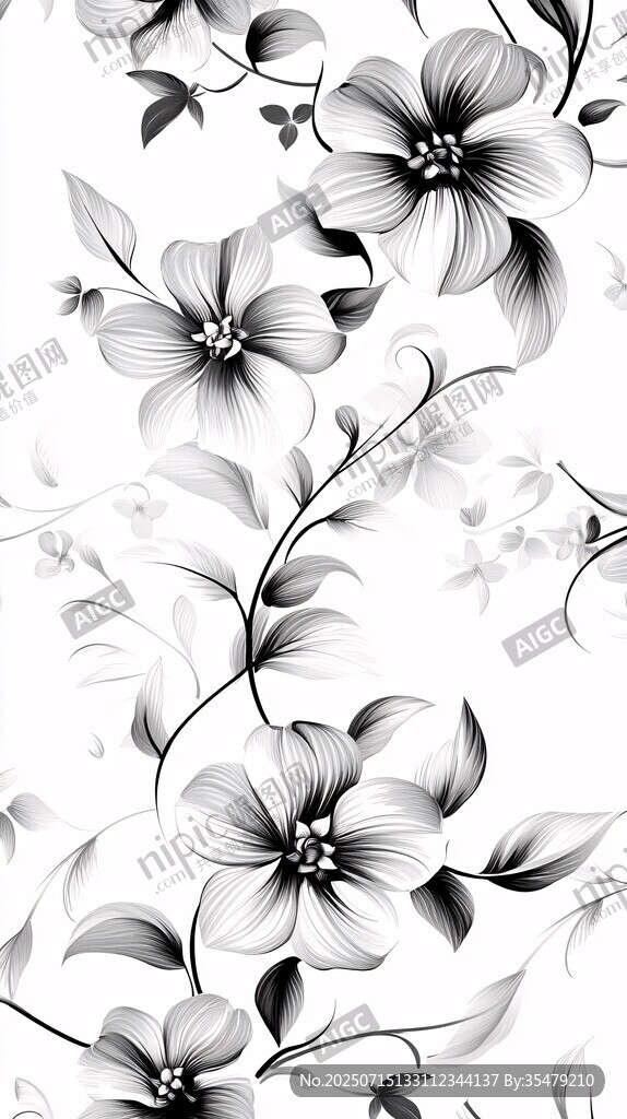 黑白花卉圖案背景圖