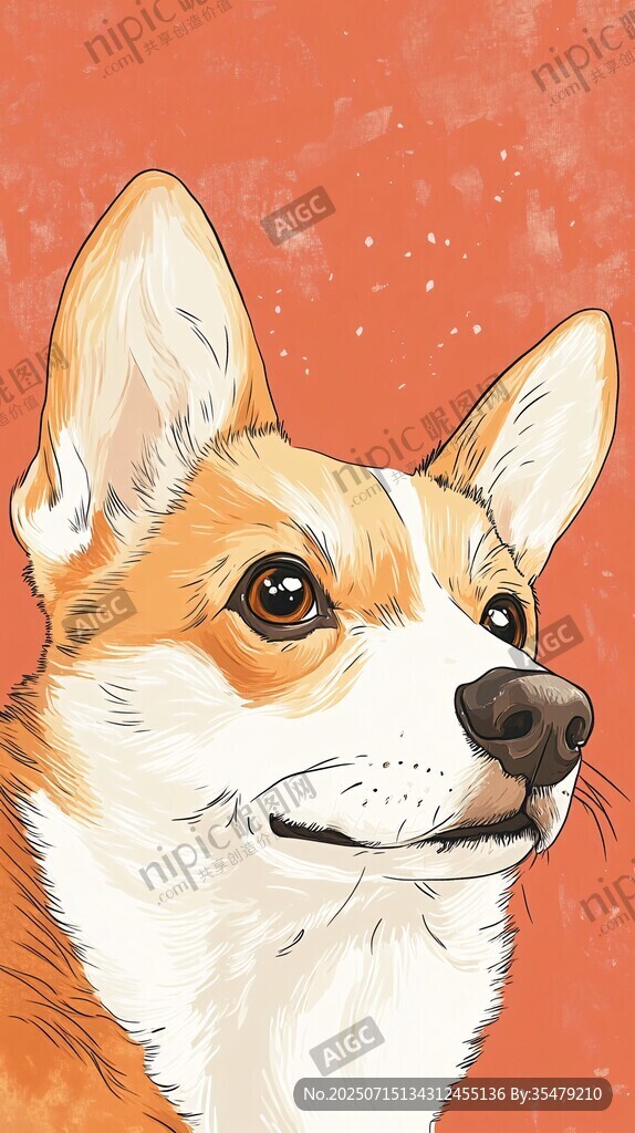 可愛柯基頭像插畫