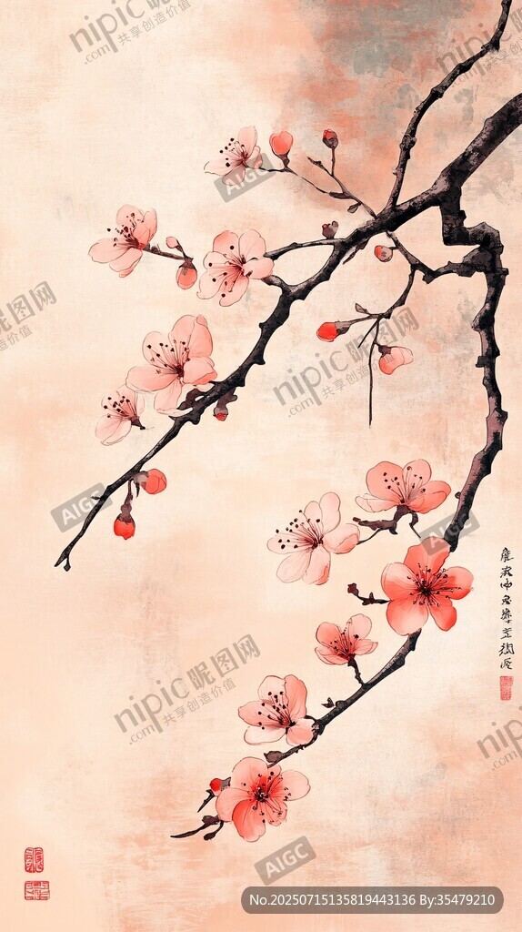 水墨梅花圖 清雅綻放