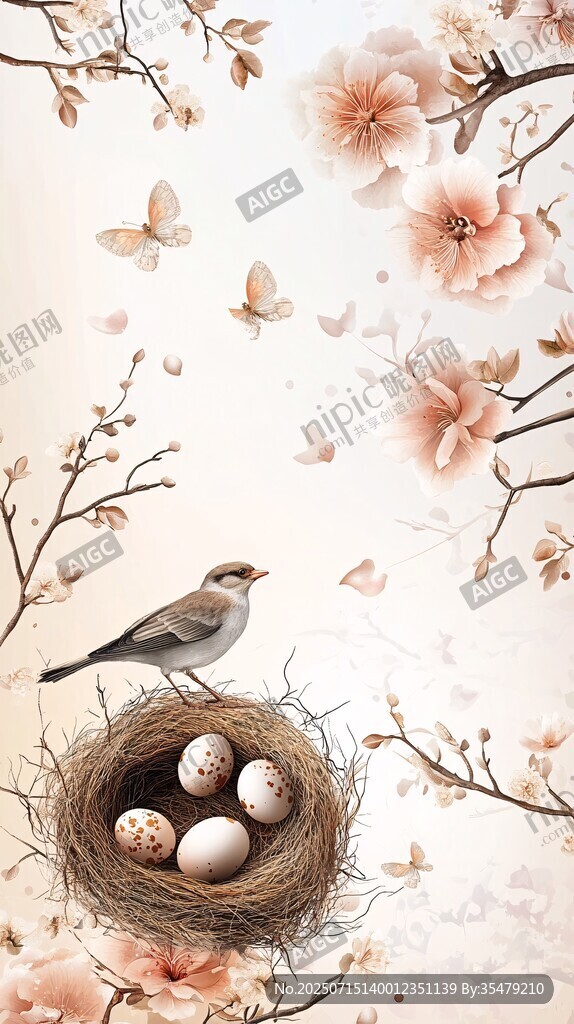 春日鳥(niǎo)巢 鳥(niǎo)兒與粉嫩繁花