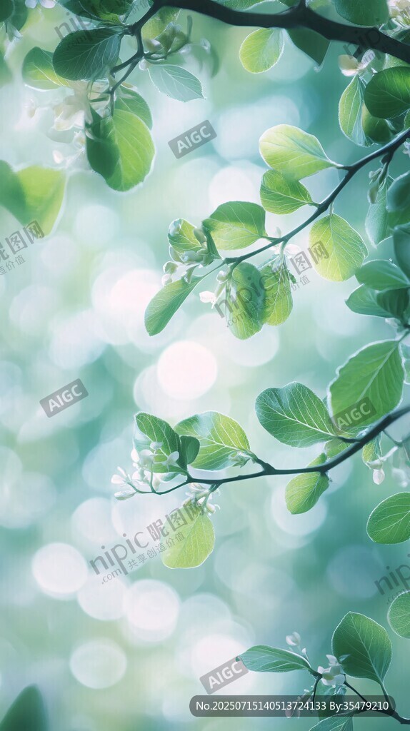 春日嫩綠枝葉清新景象