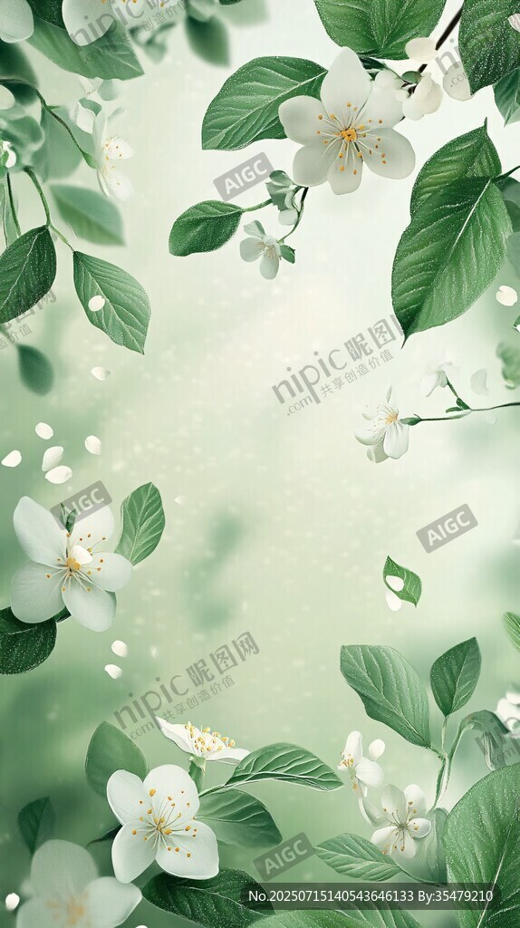 清新茉莉花葉背景圖