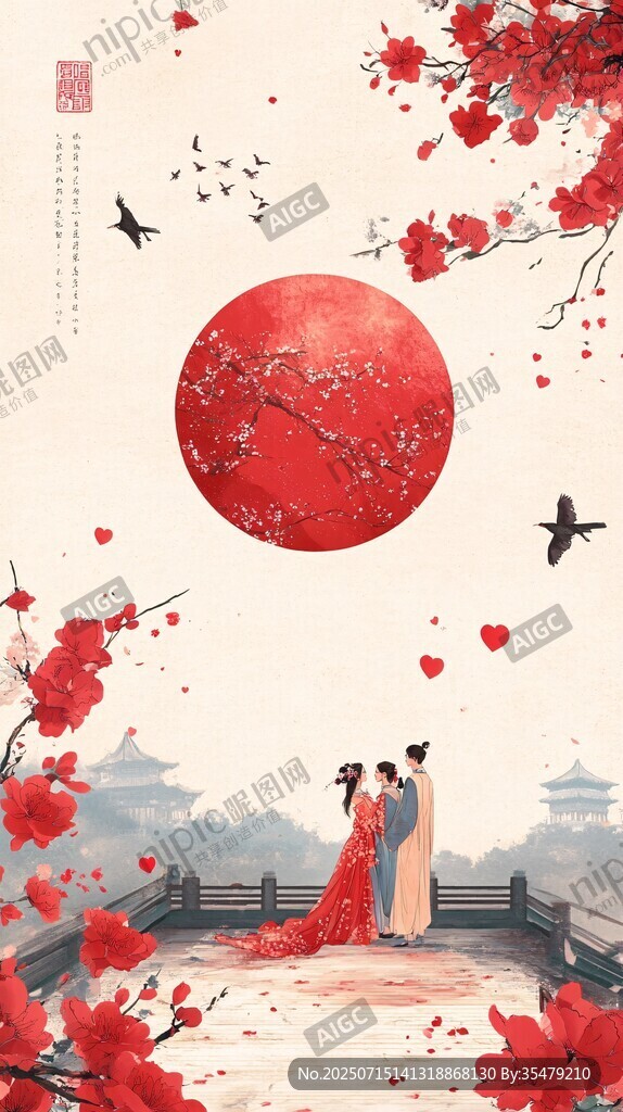 古風(fēng)月下情侶浪漫相依