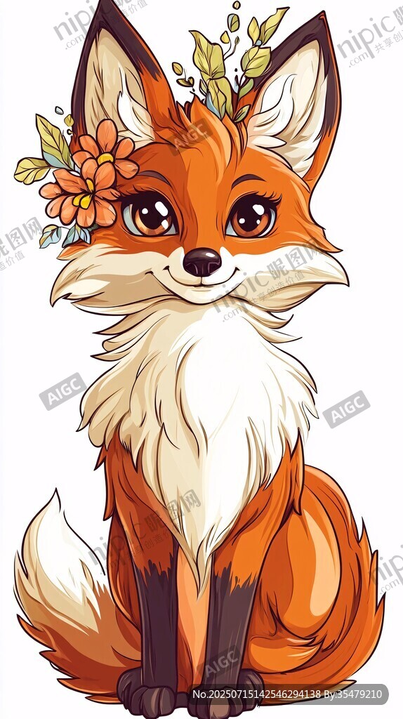 戴花小狐貍 可愛插畫形象