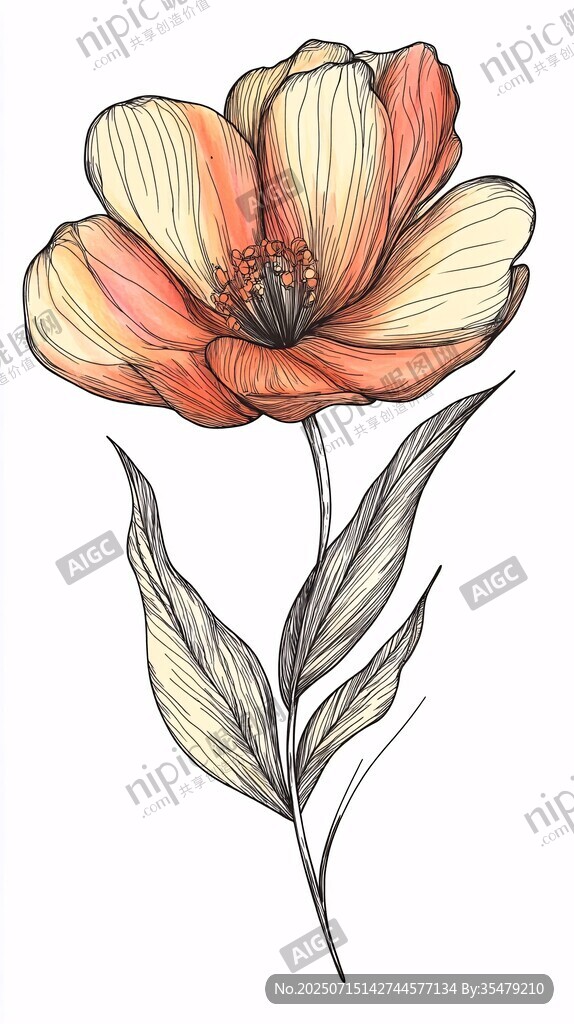 手繪橙黃花朵插畫