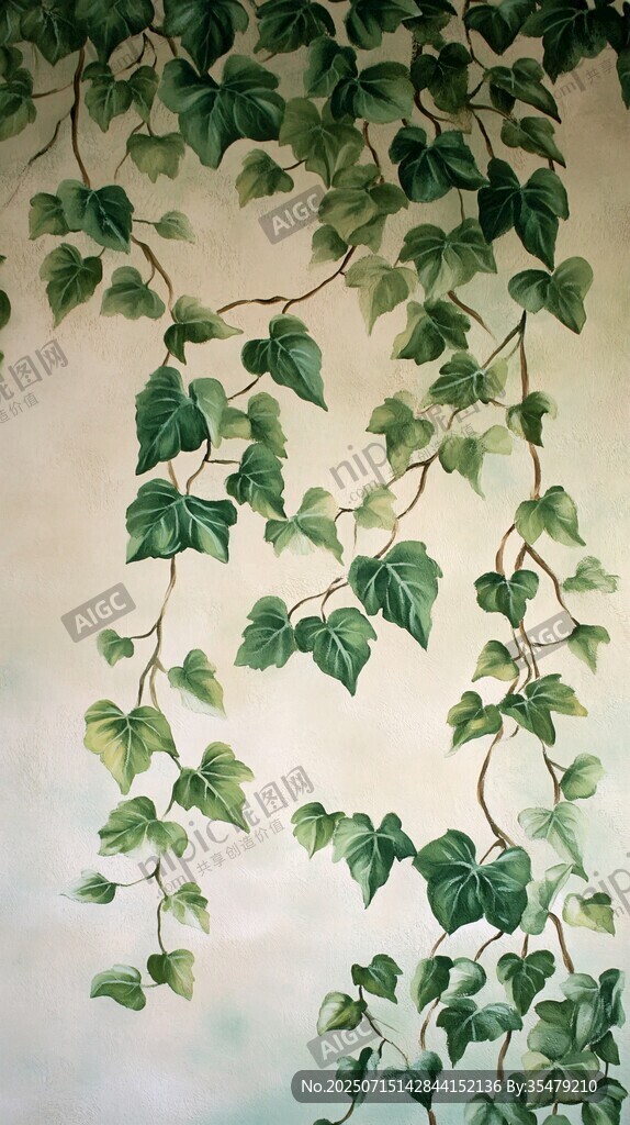 墻上翠綠常春藤蔓延