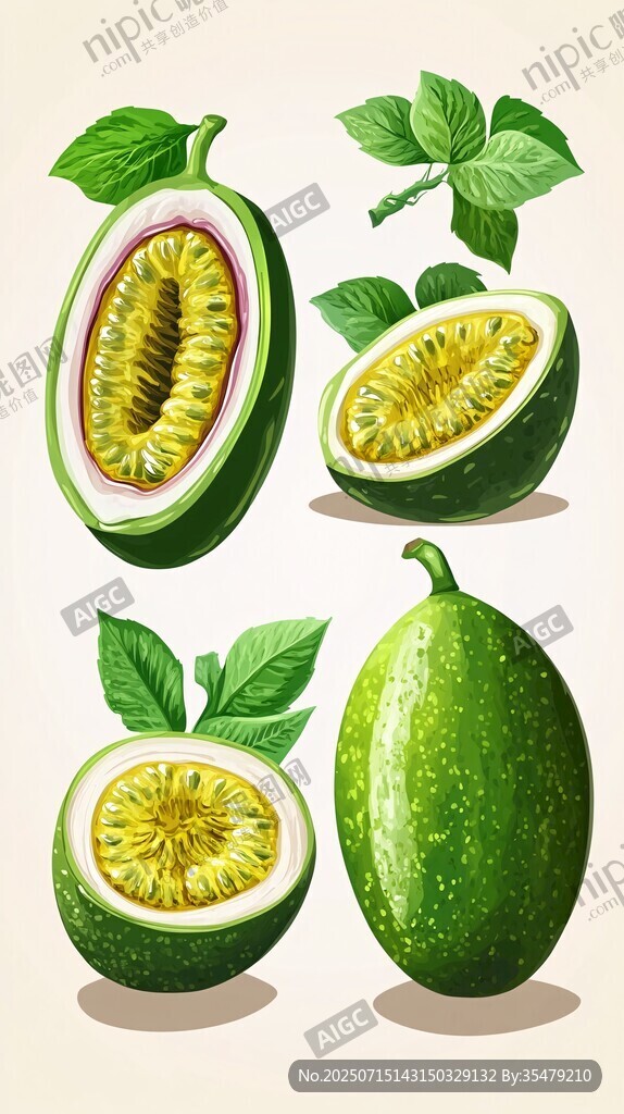奇異瓜插畫(huà) 完整與剖開(kāi)形態(tài)