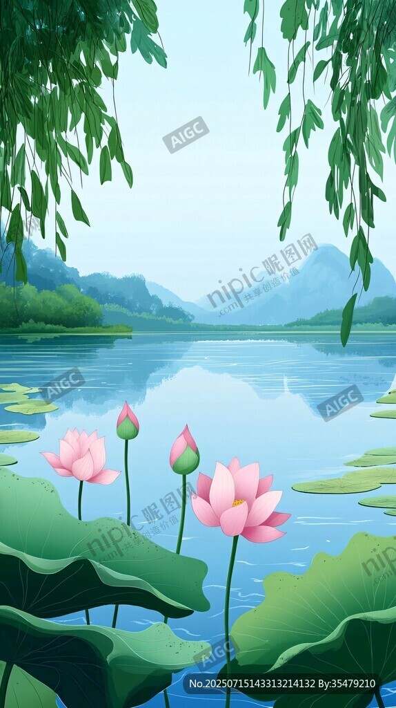 夏日湖畔荷花美景