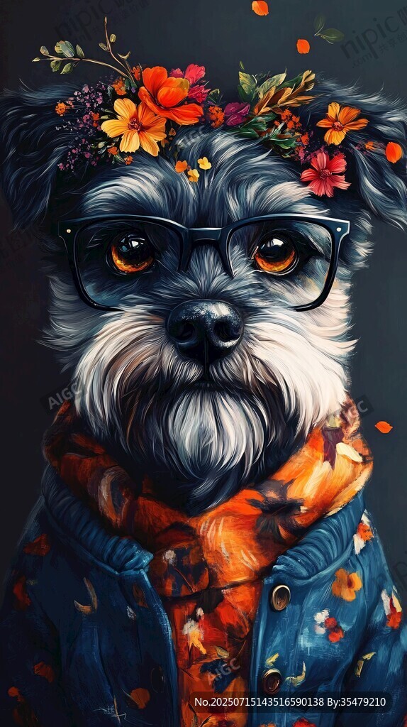 戴花眼鏡萌犬時尚裝扮