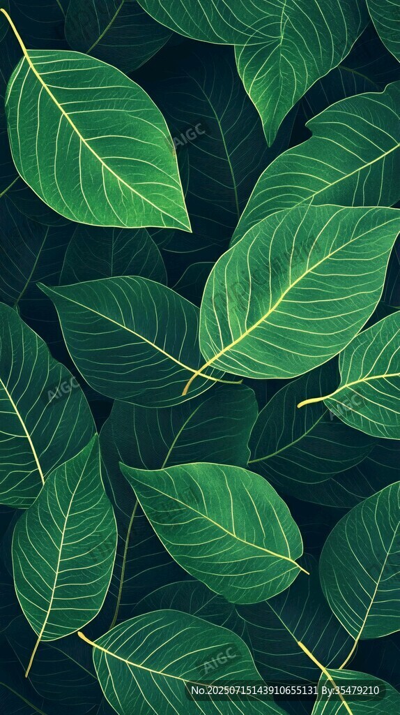 翠綠葉片構成清新背景圖