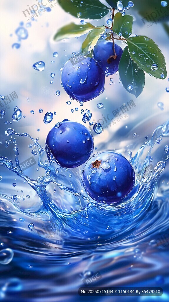 藍果入水濺起晶瑩水花