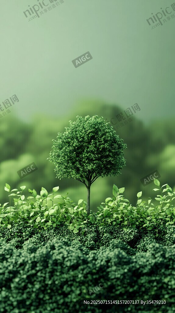 一棵獨秀的翠綠小樹