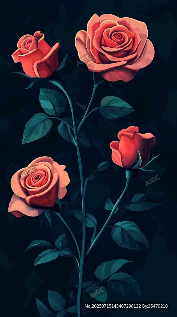 嬌艷紅玫瑰插畫