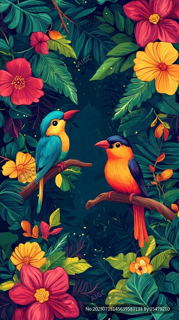 熱帶花鳥繪景