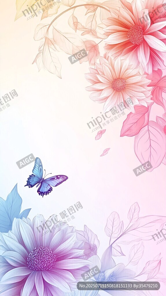 夢幻花卉與蝴蝶唯美畫面