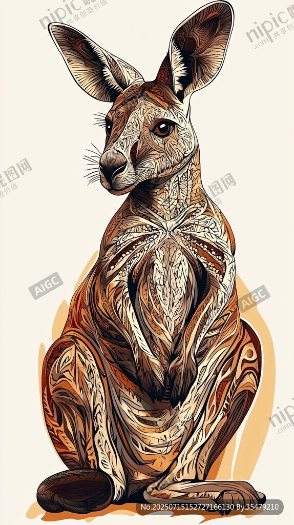 坐姿袋鼠的精美藝術插畫