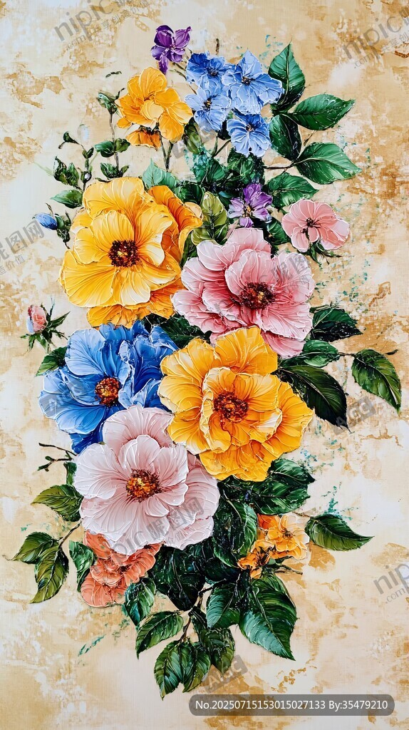 繽紛花卉插畫 復(fù)古背景美