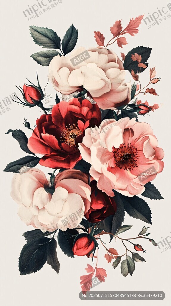 復(fù)古風(fēng)花卉插畫