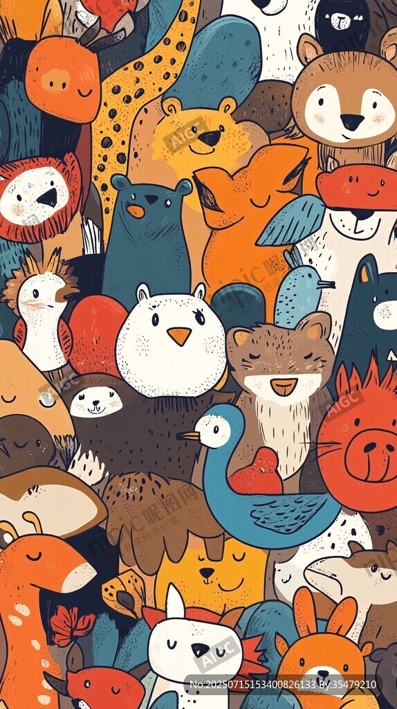 可愛動(dòng)物大集合插畫