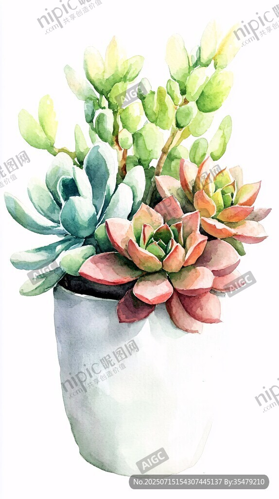 水彩風(fēng)多肉盆栽插畫