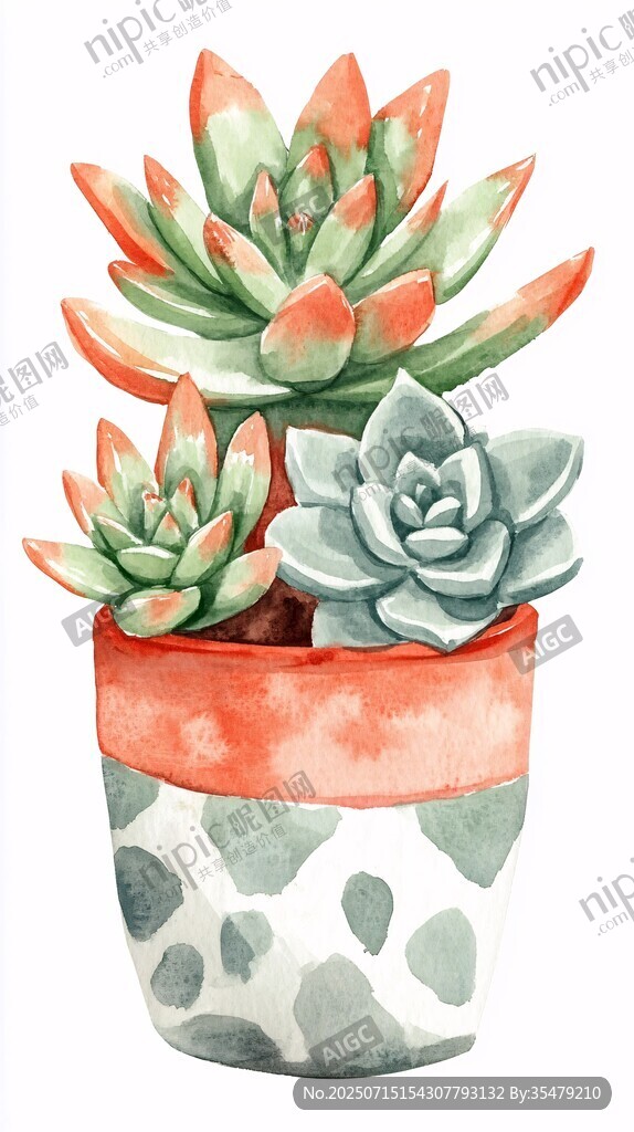 水彩風(fēng)多肉盆栽插畫(huà)
