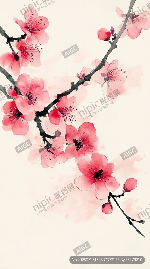 水墨桃花枝景圖