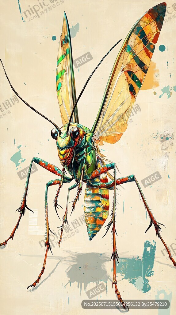 彩色奇幻昆蟲插畫特寫