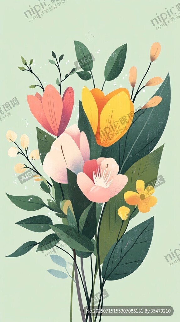 清新手繪風(fēng)多彩花卉插畫