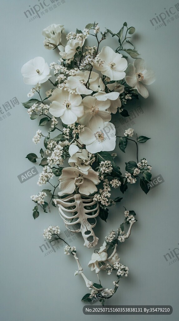 花朵簇?fù)淼纳衩貏?dòng)物骨架