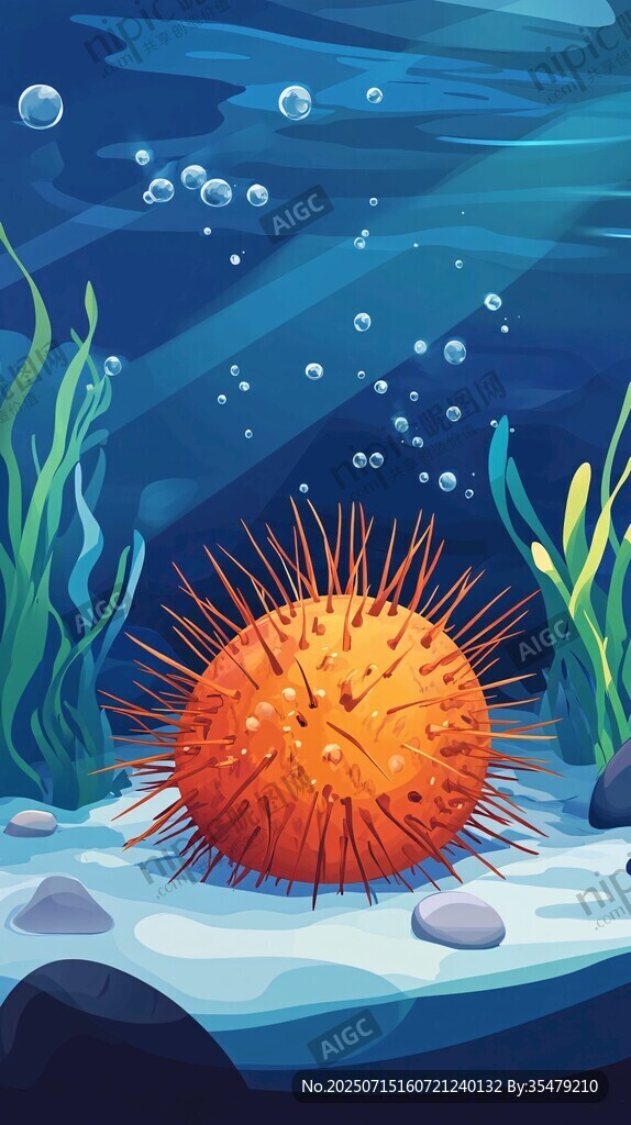 海底的橙色海膽插畫