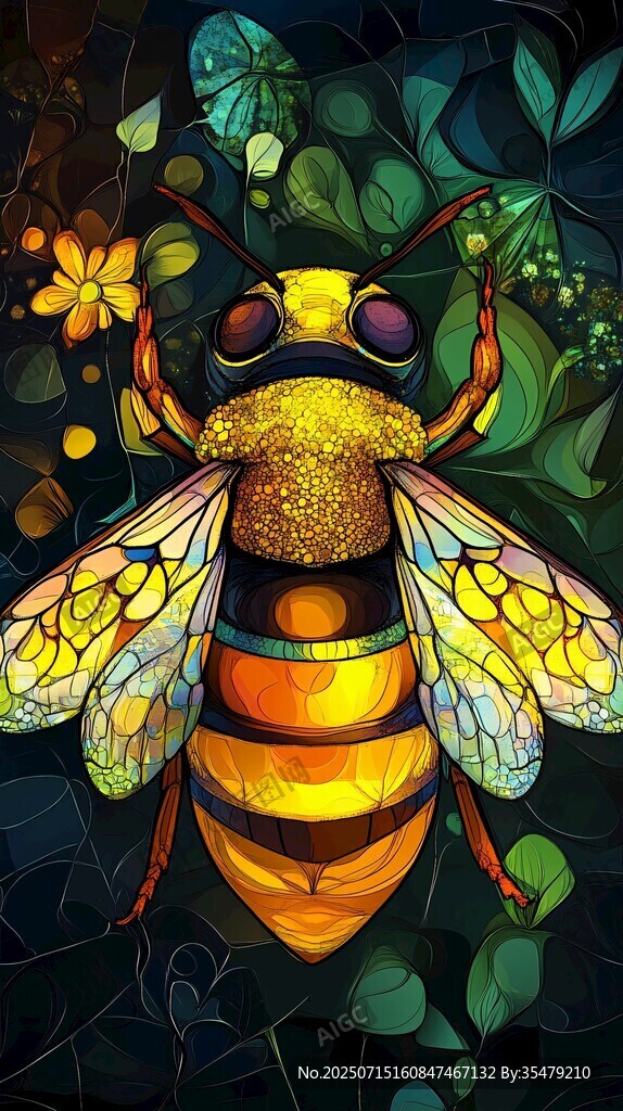 夢幻斑斕大黃蜂插畫