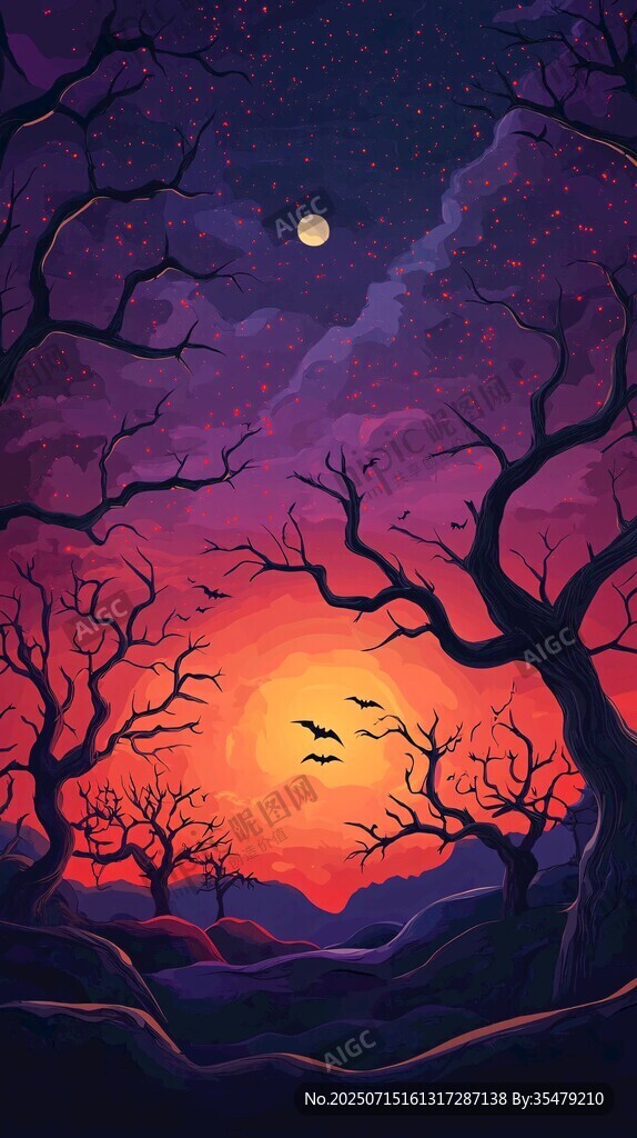 月夜枯林幻景