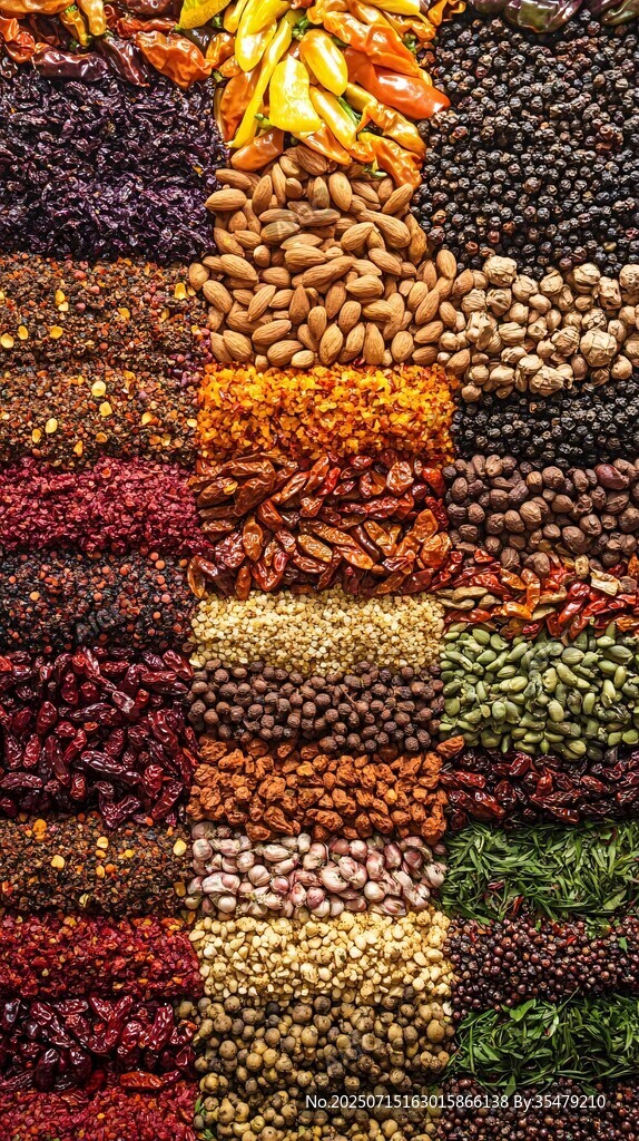 多彩香料與堅(jiān)果的視覺(jué)盛宴