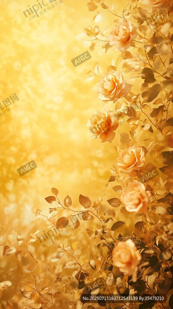 金色玫瑰綻放的夢幻景致