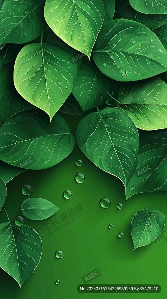翠綠葉片上的晶瑩水珠