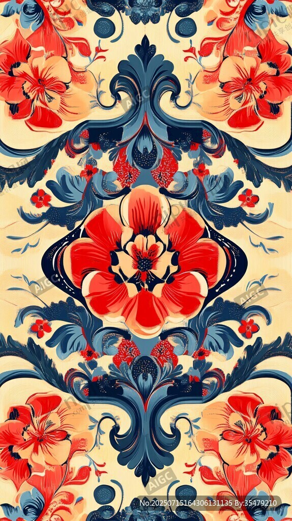 復(fù)古花卉圖案精美裝飾畫