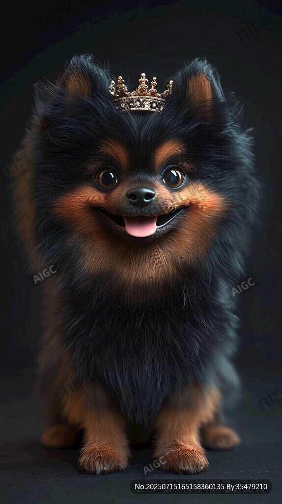 戴皇冠的可愛博美犬