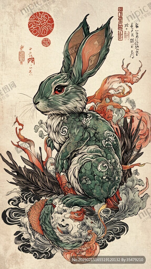 國風(fēng)玉兔插畫 祥瑞意象
