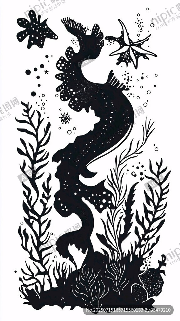 海底奇幻生物剪影插畫