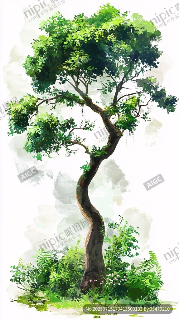 水墨風(fēng)孤樹(shù)綠意盎然