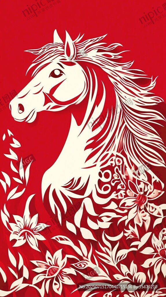 駿馬繁花圖