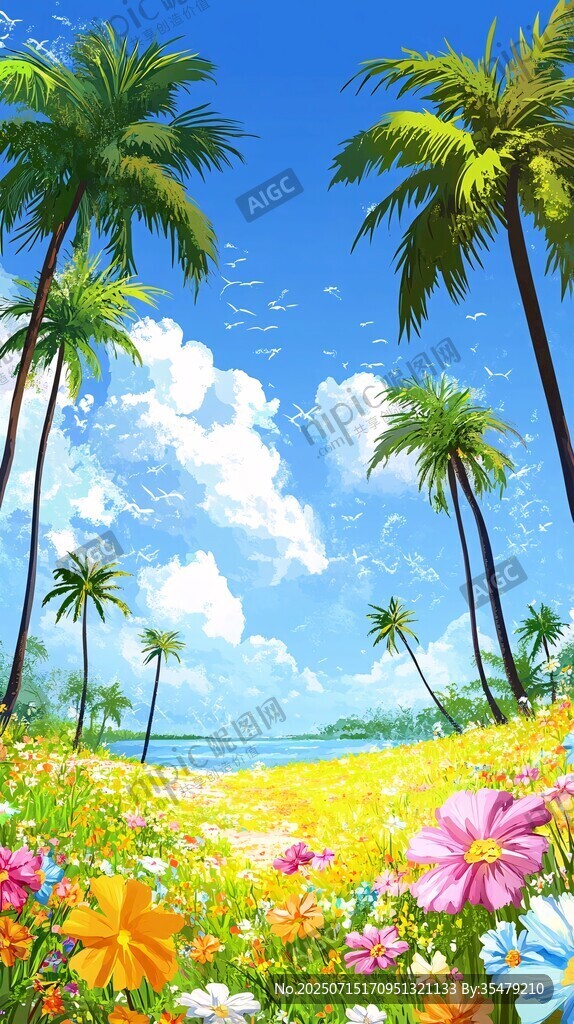 夏日海濱花海夢(mèng)幻美景