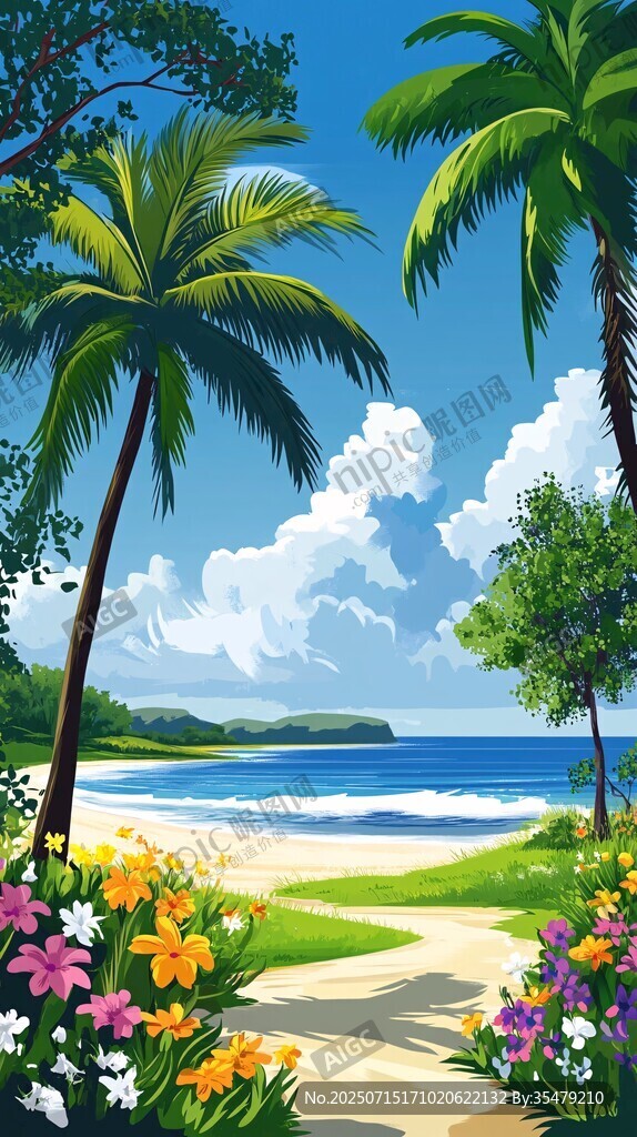 熱帶海濱小徑的繽紛美景