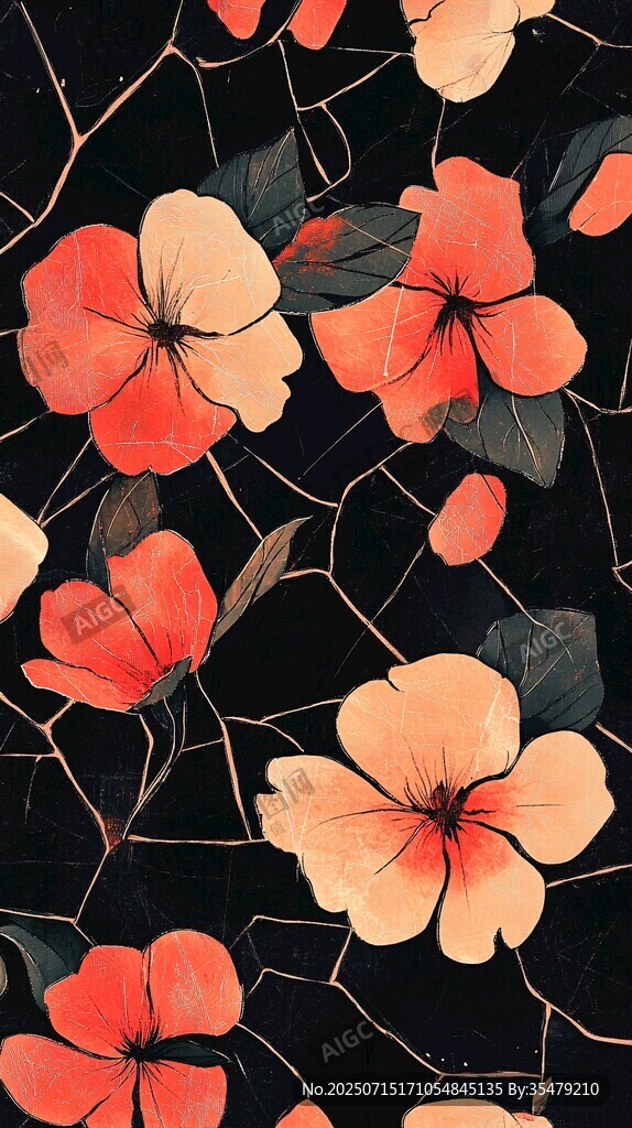 黑色背景上的絢麗花卉圖案