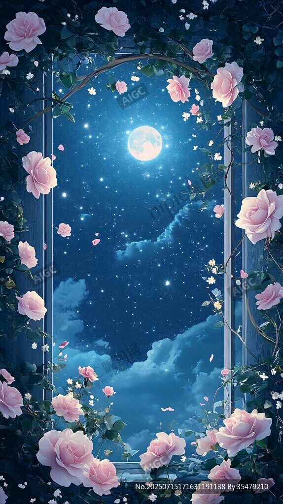 月夜玫瑰夢幻浪漫景致