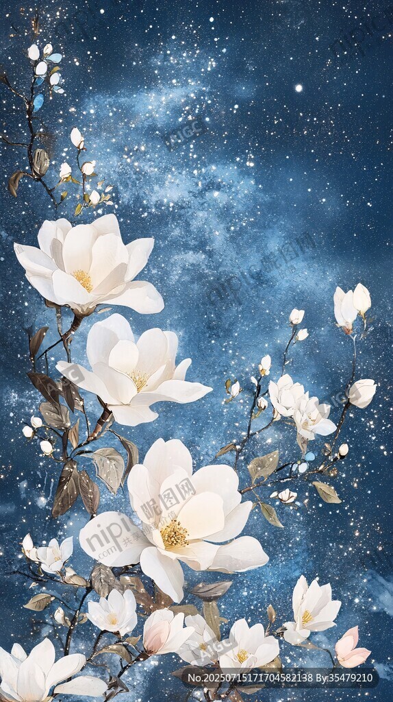 星空下的玉蘭花綻放