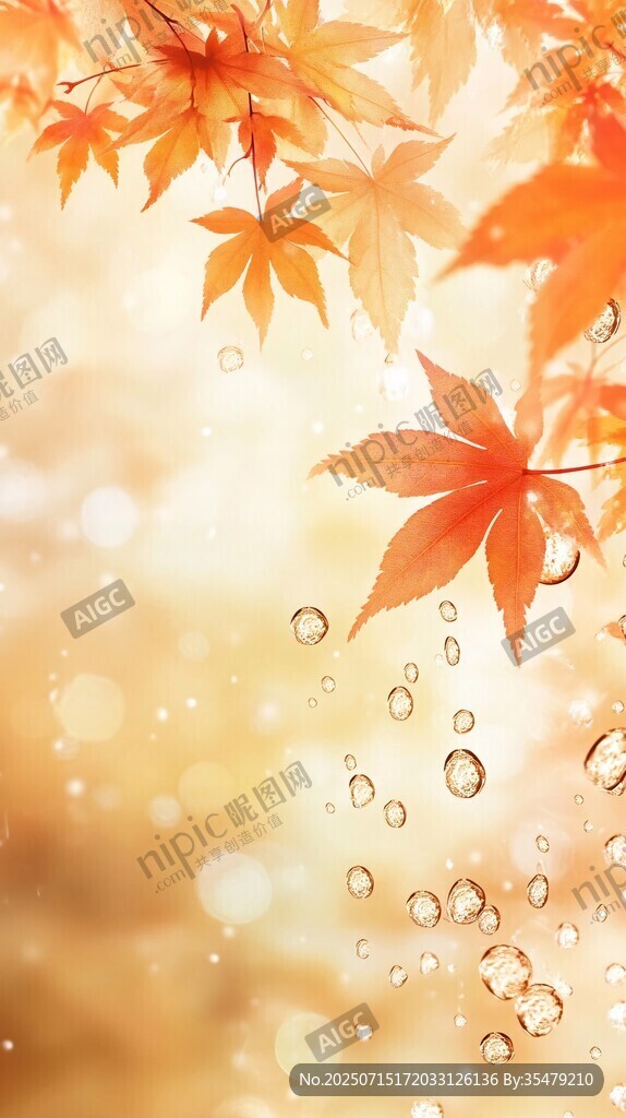 秋日楓葉與晶瑩水珠