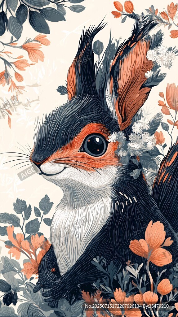 花中松鼠插畫(huà)