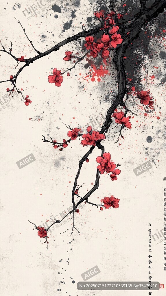 水墨紅梅圖