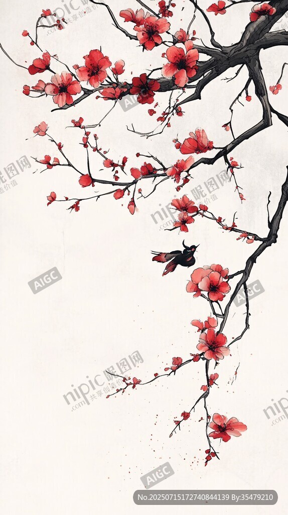 紅梅枝頭飛鳥(niǎo)圖